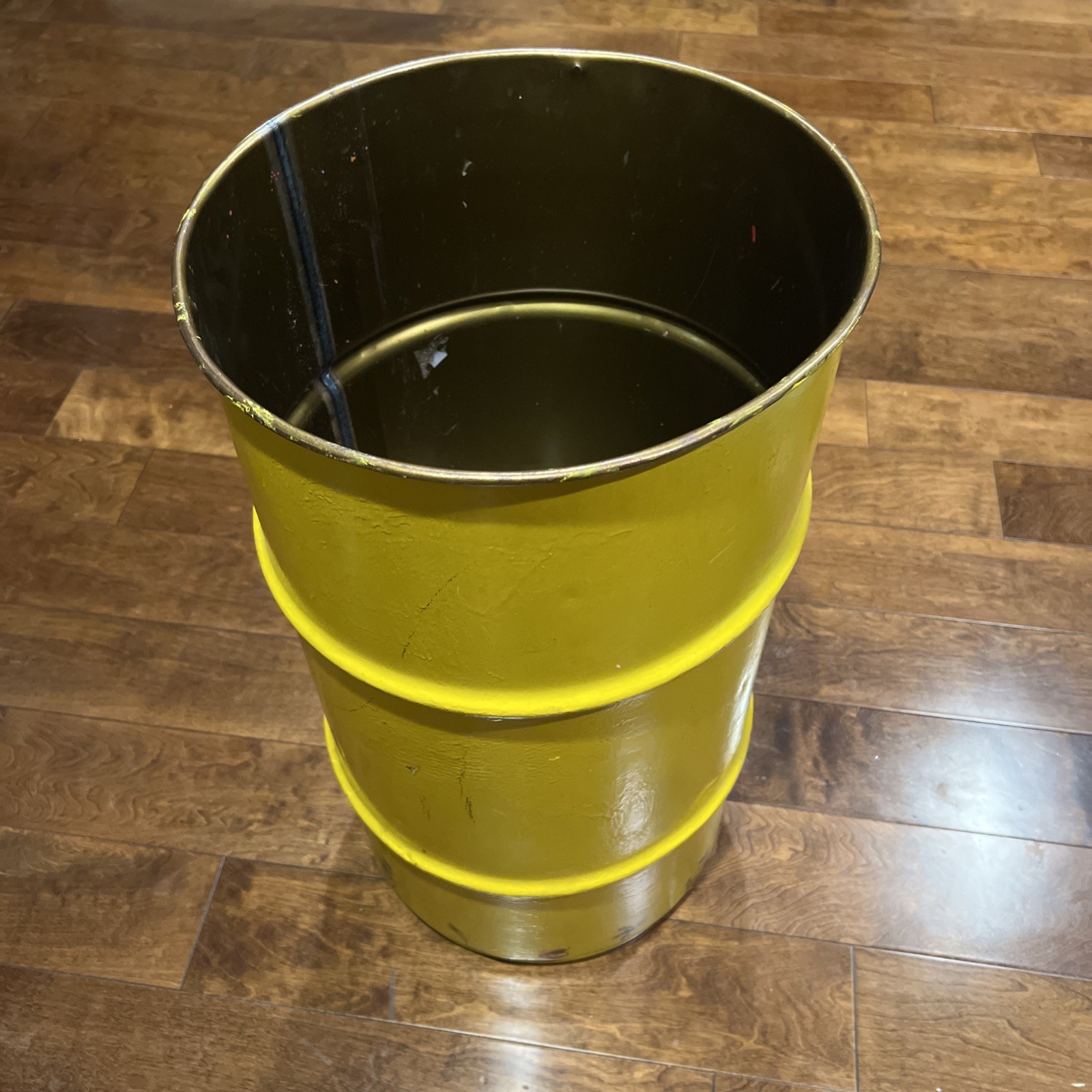 Vtg MEYERS Metal Drum Barrel 1970s PSYCHEDELIC FLORAL Yellow 