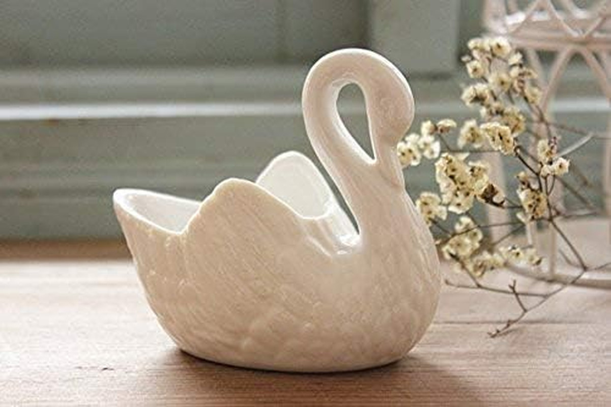 2Pcs Lovely Swan White Ceramic Planter for Succulents Decorative