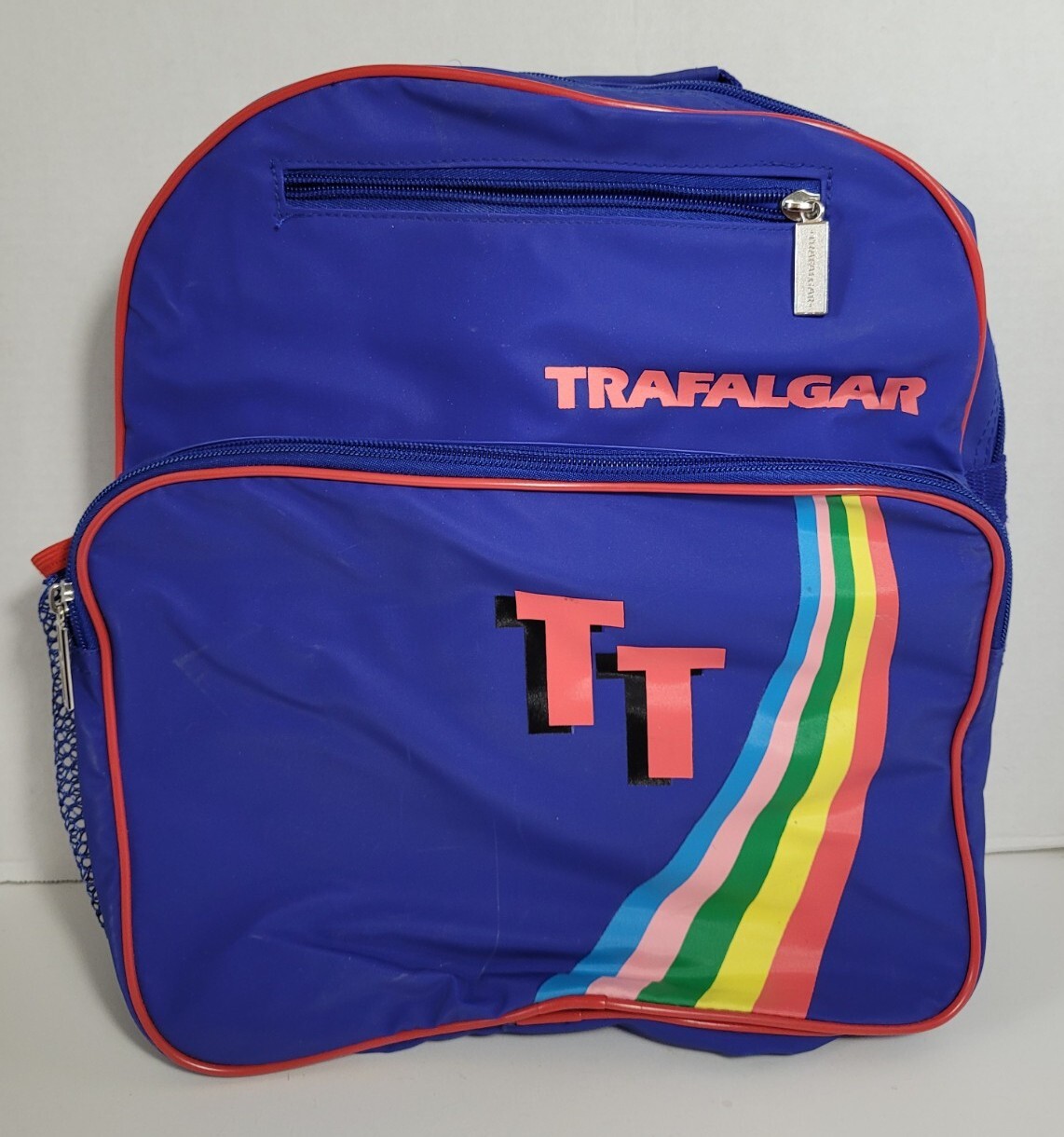 Vintage Trafalgar Travel Backpack Shoulder Bag Blue Single Strap 80's Rainbow