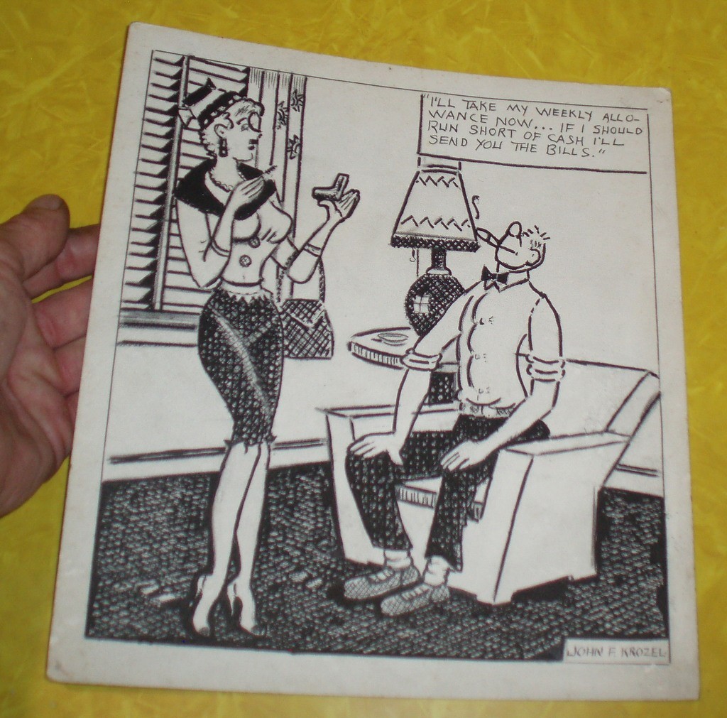 VINTAGE HAND DRAWN WEEKLY ALLOWANCE COMIC STRIP ARTWORK JOHN F KROZEL COMICS