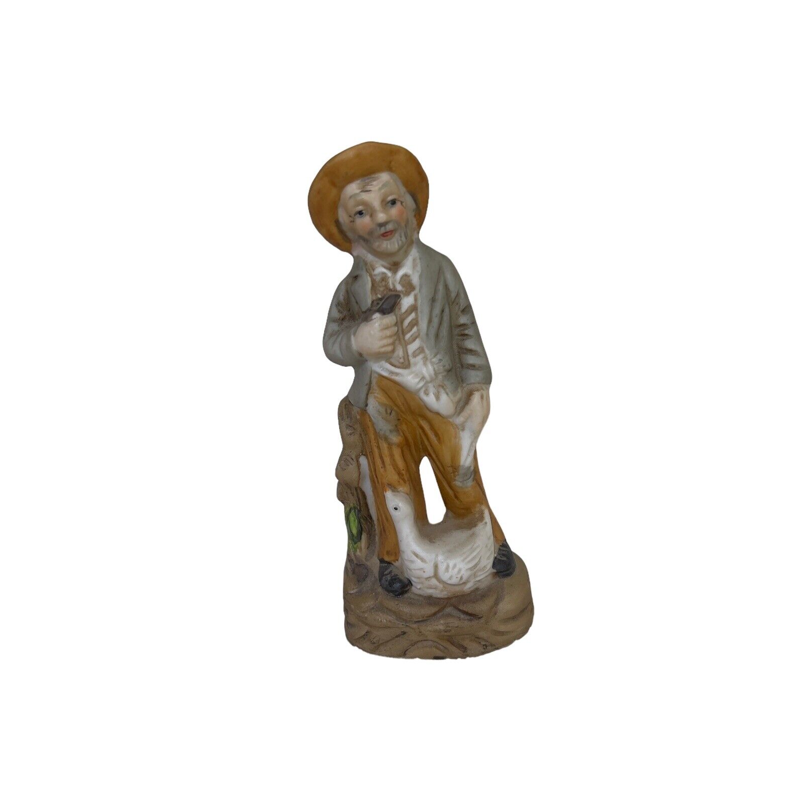 Vintage Bisque Porcelain 5” Old Man Pipe Duck Hat Standing Figurine