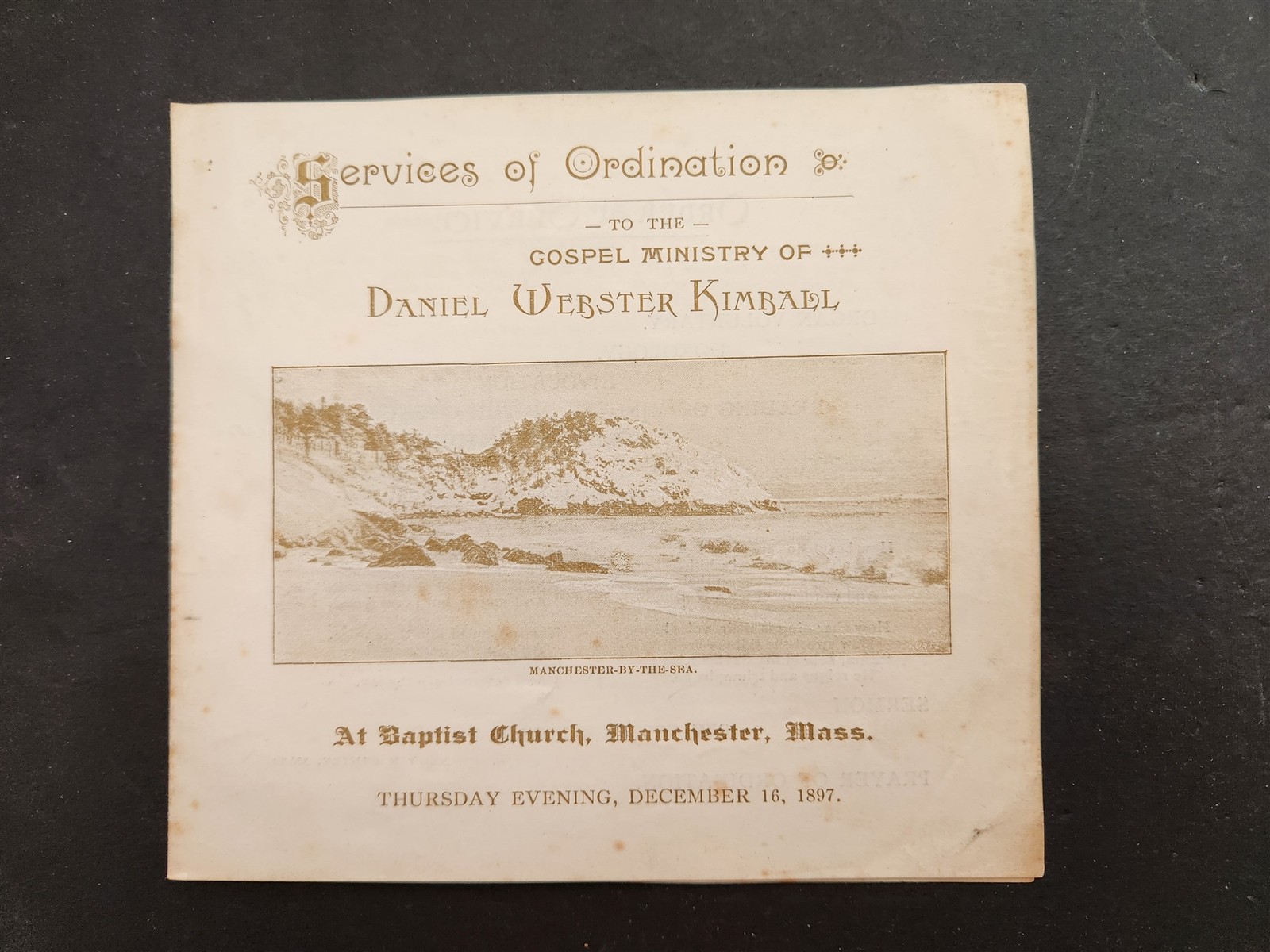 1897 antique ORDINATION BAPTIST CHURCH manchester ma WEBSTER KIMBALL service