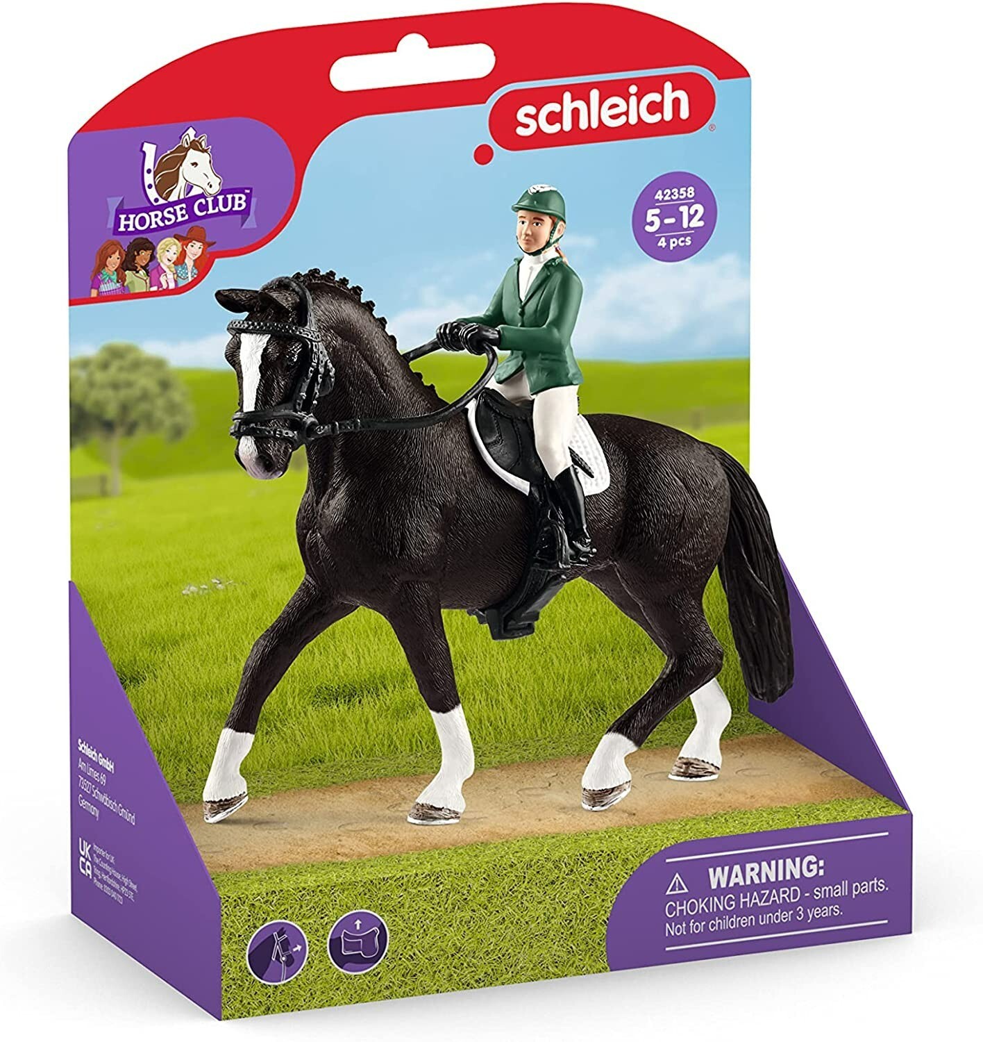 Schleich Show Jumper Rider 42358 4 Piece Set / Black Hanoverian Horse NEW IN BOX