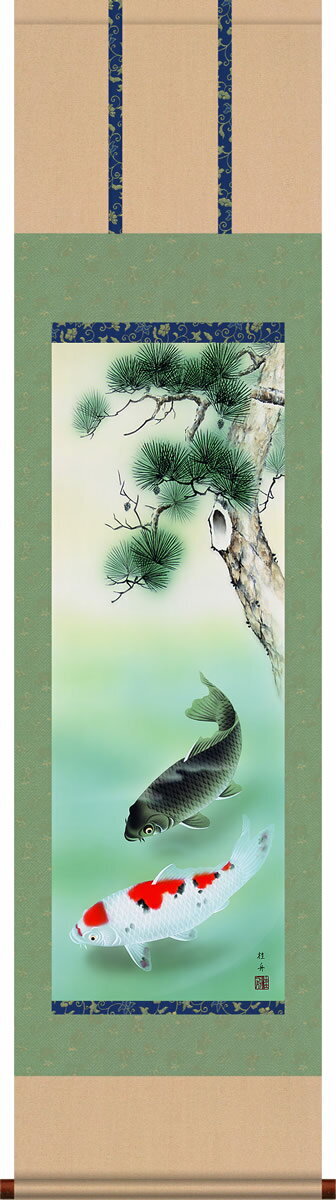 Hanging scroll Enjoying couple carps by Keishu Nagae S Size:45x164cm made in JP Hanging scroll Enjoying couple carps by Keishu Nagae S Size:45x164cm made in JP