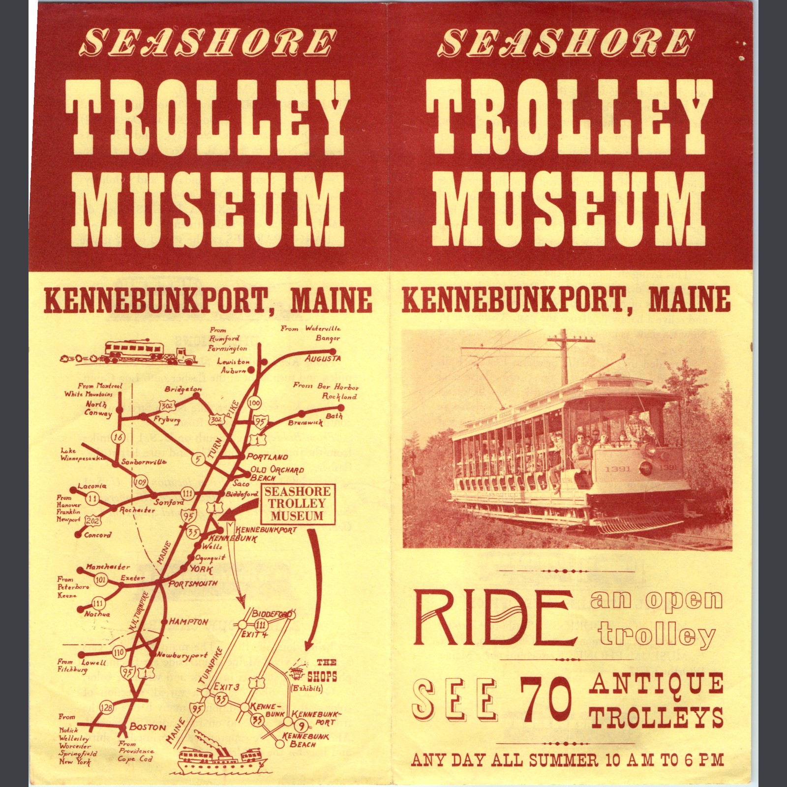 c1950s Seashore Trolley Museum Kennebunkport ME Brochure Map Antique Streetcar c1950s Seashore Trolley Museum Kennebunkport ME Brochure Map Antique Streetcar