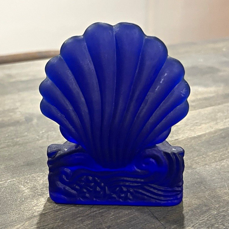 VTG Cobalt Blue Anchor Hocking Seashell Glass Tea Light Candle Holder