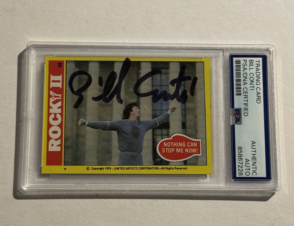 Bill Conti Signed Auto 1979 Topps Rocky 2 Card #38 Film Score Composer PSA/DNA Bill Conti Signed Auto 1979 Topps Rocky 2 Card #38 Film Score Composer PSA/DNA