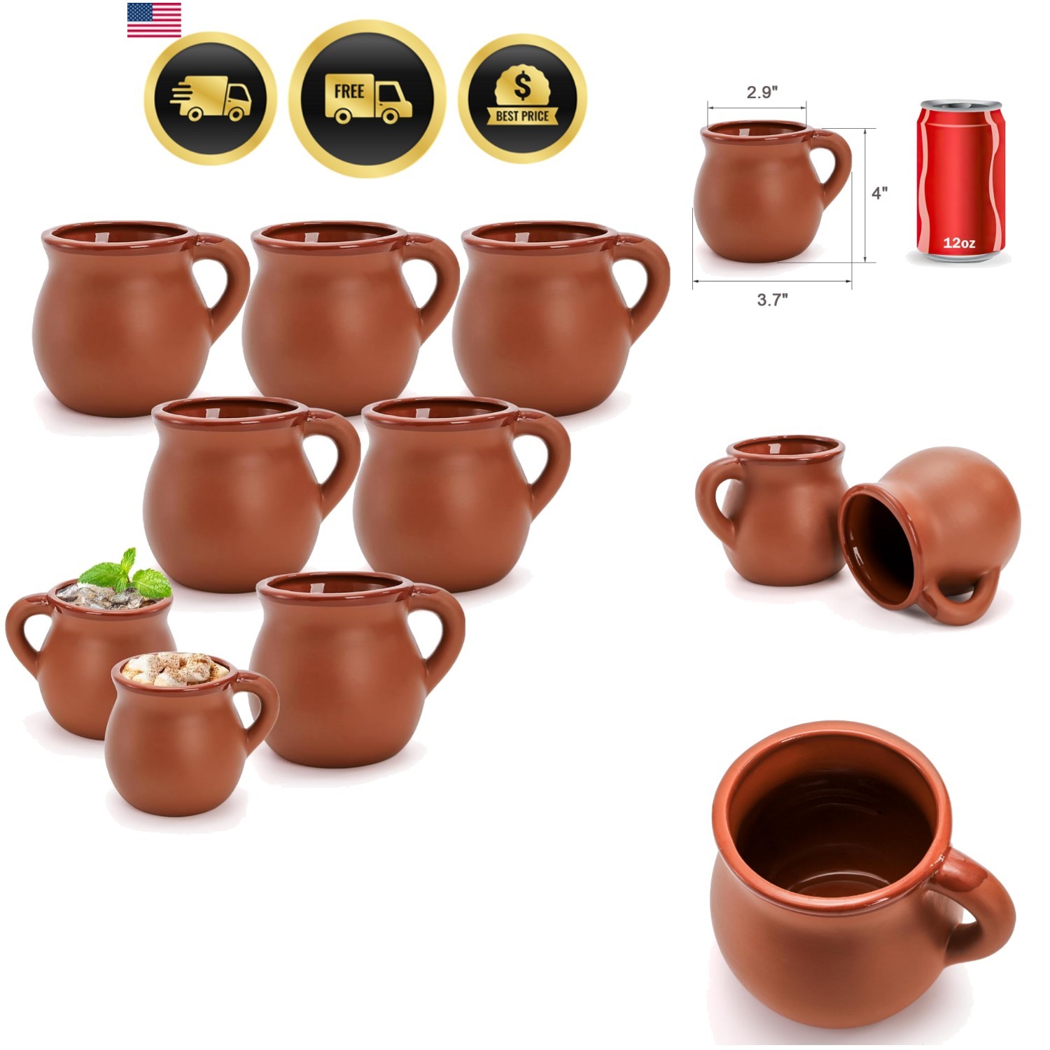6 Pack Authentic Mexican Clay Mugs - 12 oz Tazas de Barro, Handcrafted Potter... 6 Pack Authentic Mexican Clay Mugs - 12 oz Tazas de Barro, Handcrafted Potter...