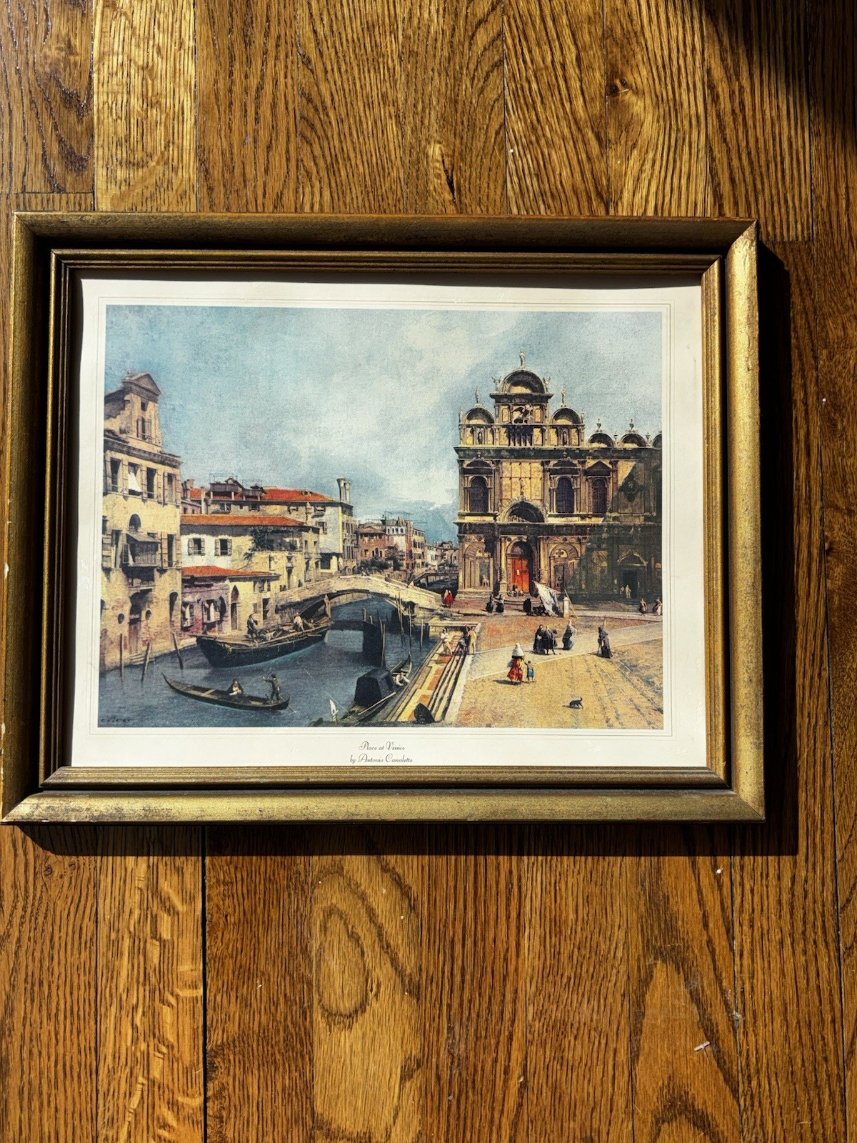 Vintage MCM Art Print Gold Frame Place at Venice midcentury decor Italy painting Vintage MCM Art Print Gold Frame Place at Venice midcentury decor Italy painting