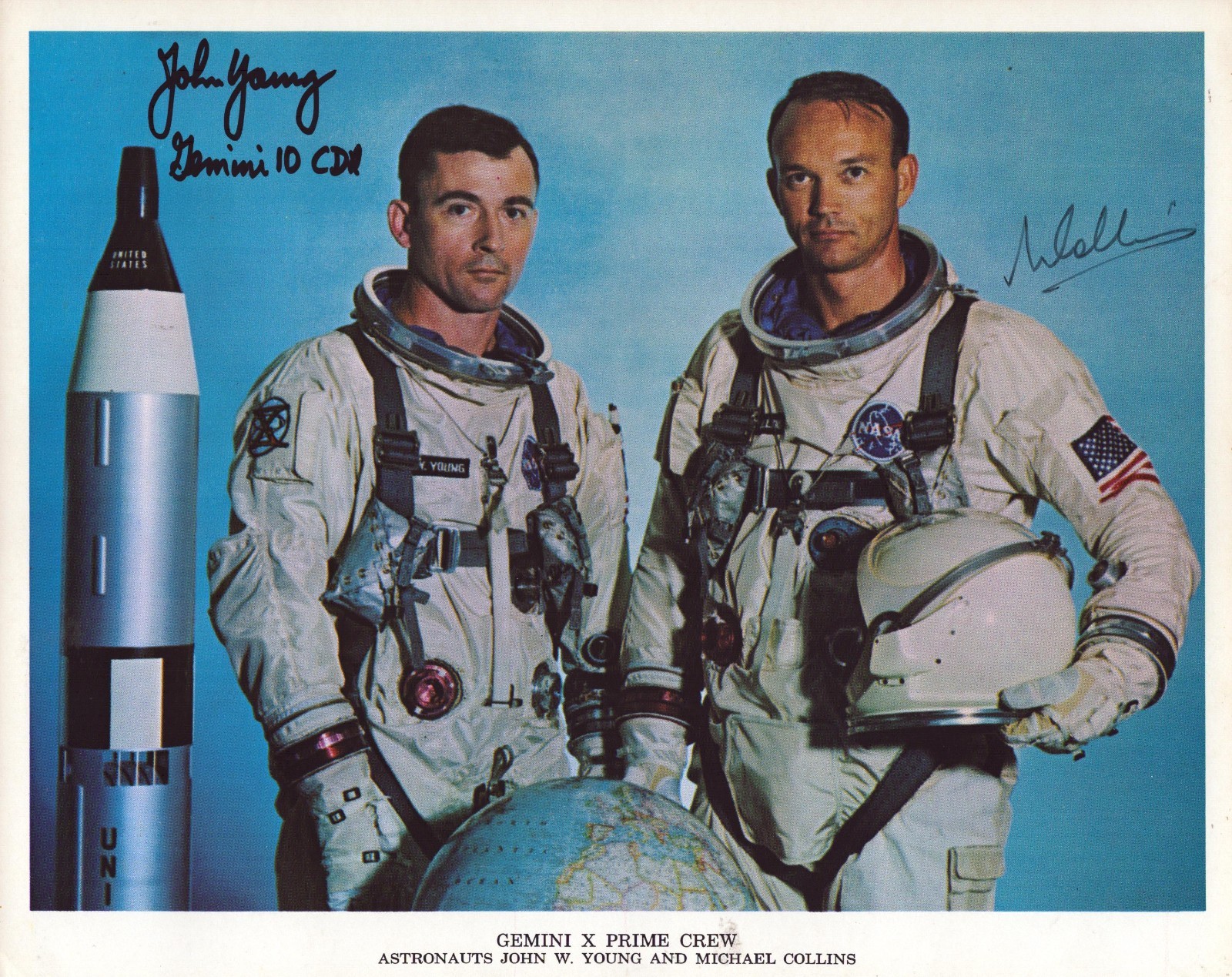 GEMINI 10 CREW SIGNED NASA LITHOGRAPH OF GEMINI 10 CREW IN GEMINI SPACE SUITS