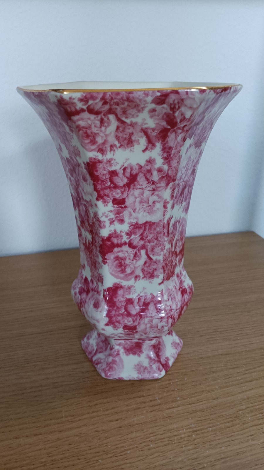 Vintage Formalities By Baum Bros Red Pink Chintz Rose Vase