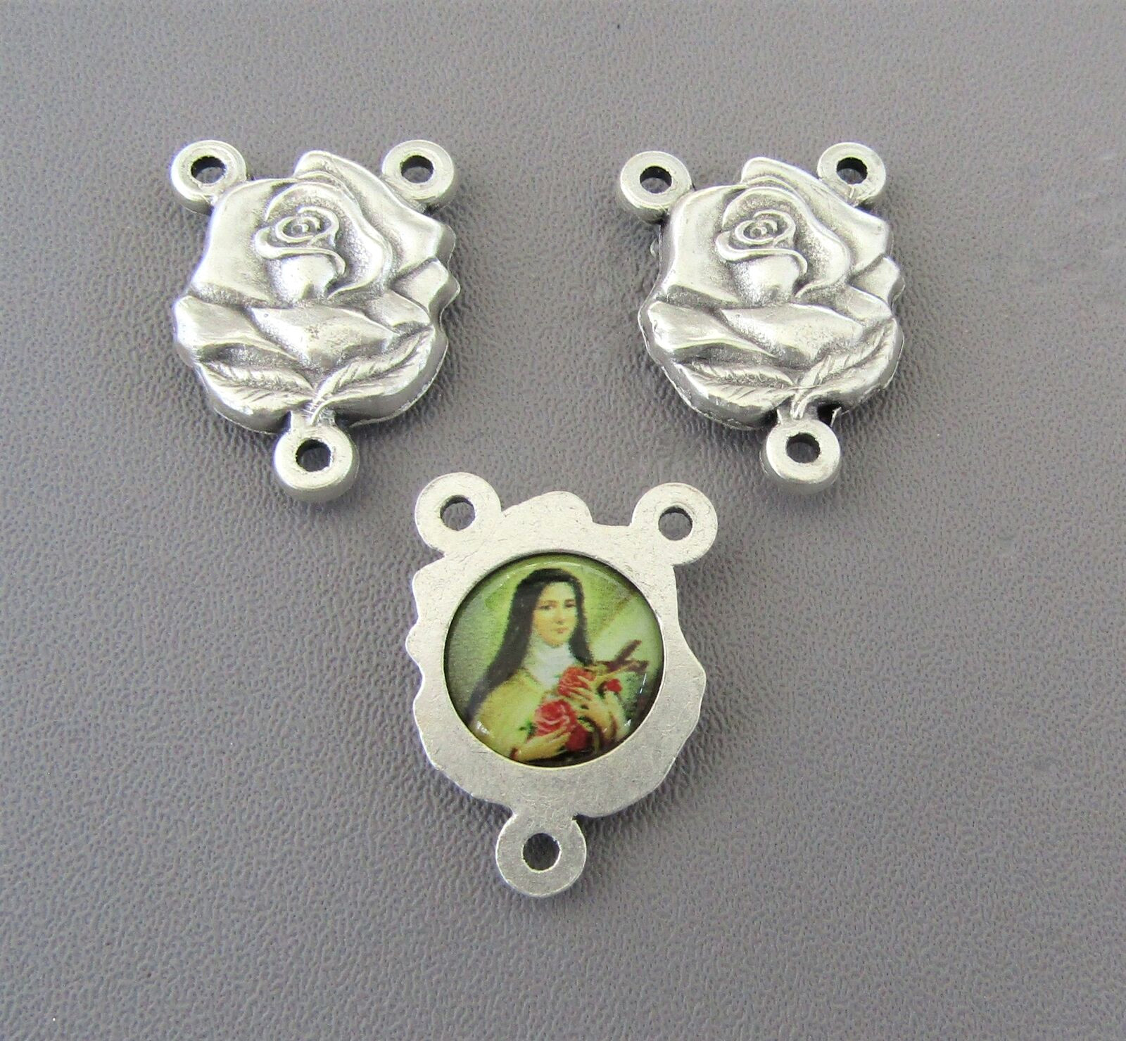 3 pc ROSE Shape Center St Saint Therese Theresa ITALY Rosary Centerpiece E120