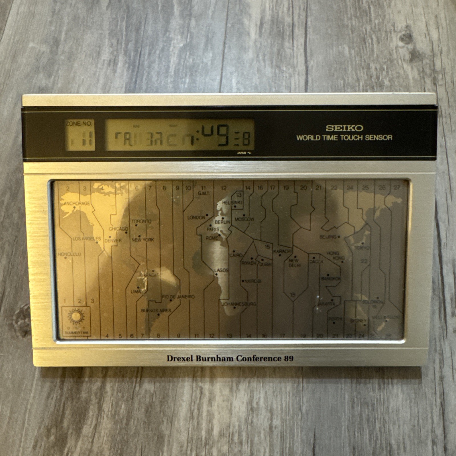 VTG 1989 Drexel Burnham Conference SEIKO World Time Touch Sensor YJ20 Desk Clock