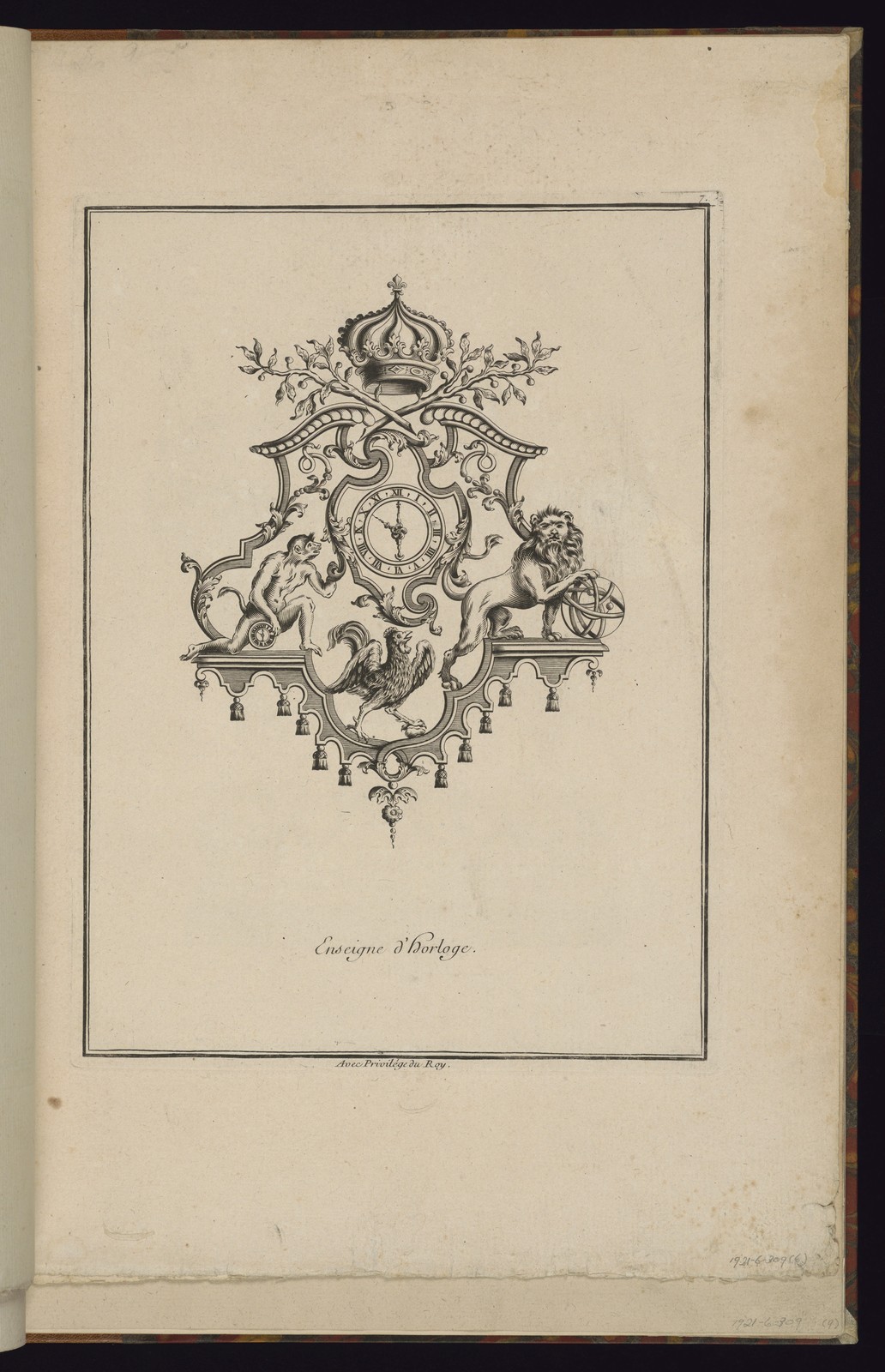 Fontaine Clock Ornament Design Vintage 1740s Engraving Reprint Wall Art
