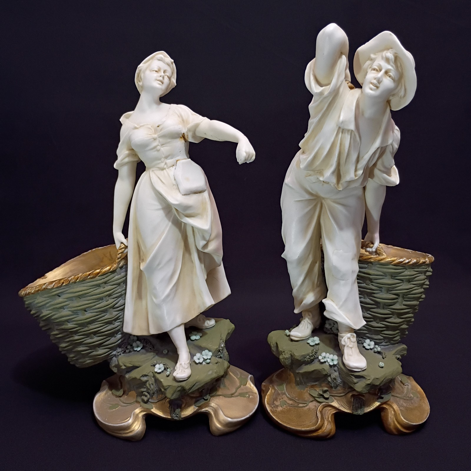 Antique Rare German Porcelain E&A Müller Volkstedt Schwarza Marked Sculpture Set
