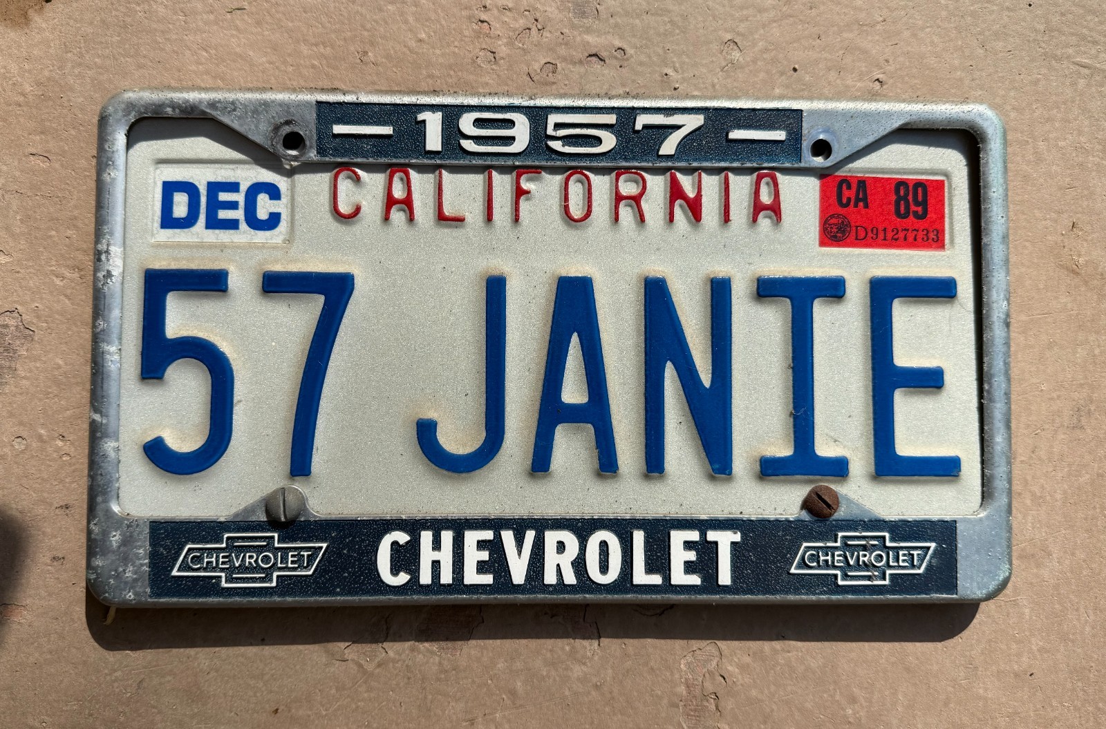 1989 Personalized California License Plate with 1957 Chevrolet Frame