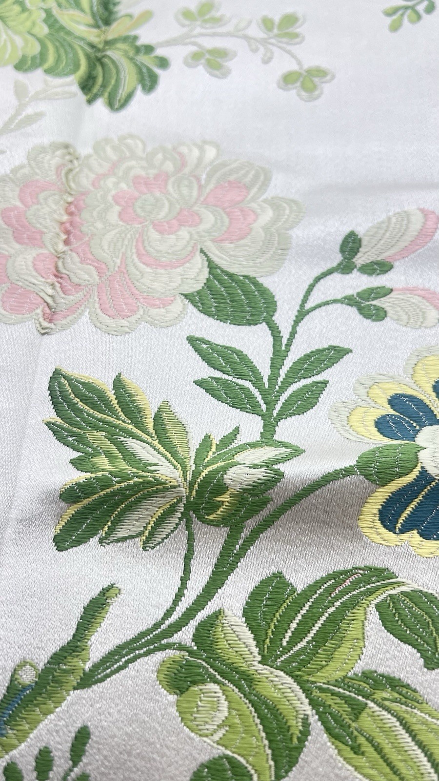 1- Scalamandre fabric-LAMPAS De BOULOGNE -V 23”x H 27”-Color Multi On Polar Whit