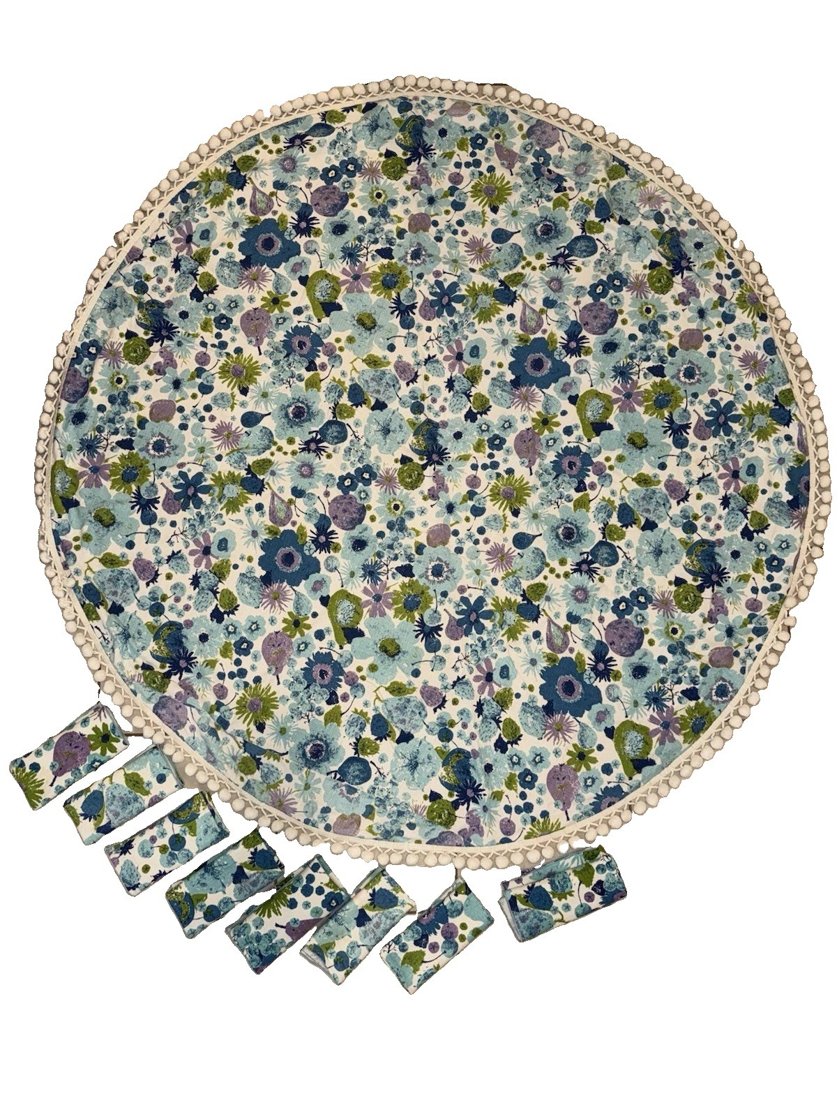 Vintage 1970s Round Table Cloth &D Matching Napkins Set Flower Power & Fruit MCM Vintage 1970s Round Table Cloth &D Matching Napkins Set Flower Power & Fruit MCM