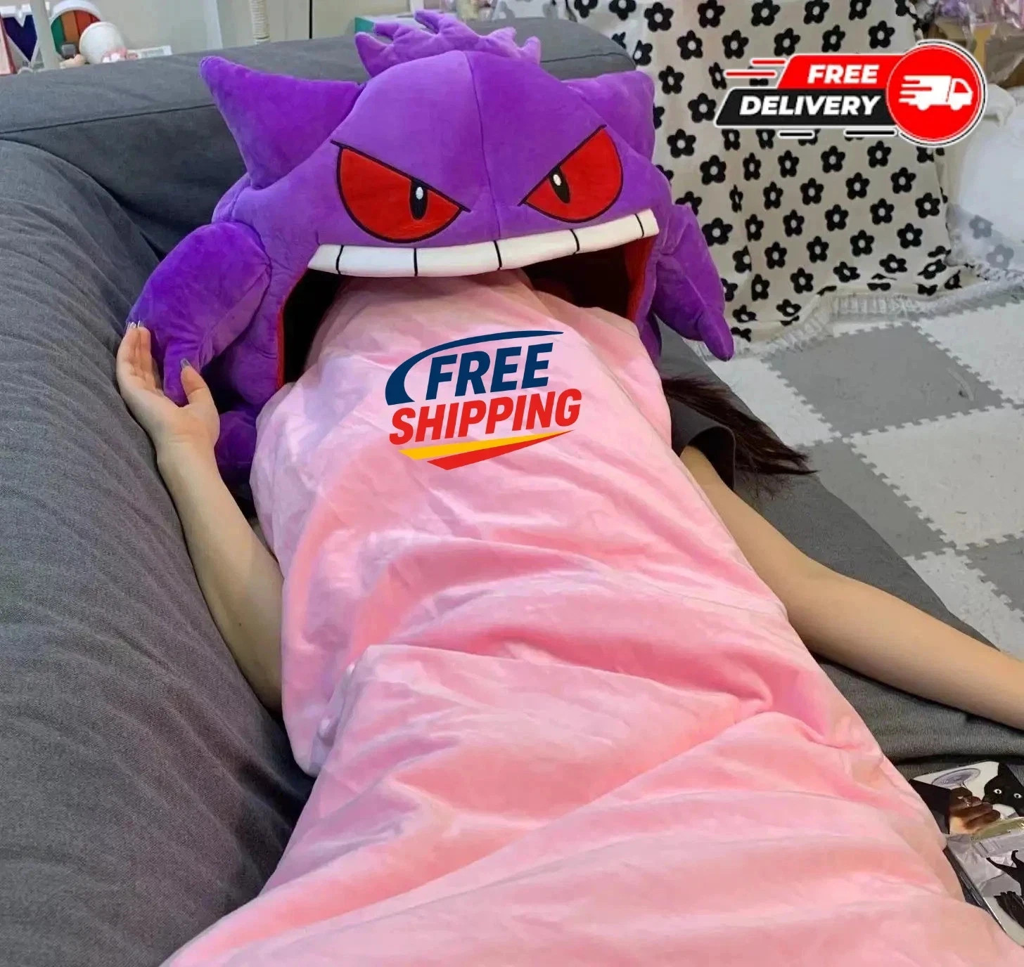 Gengar Kawaii Plush Pillow Dual Purpose Nap Blanket Anime Toy Perfect Gift
