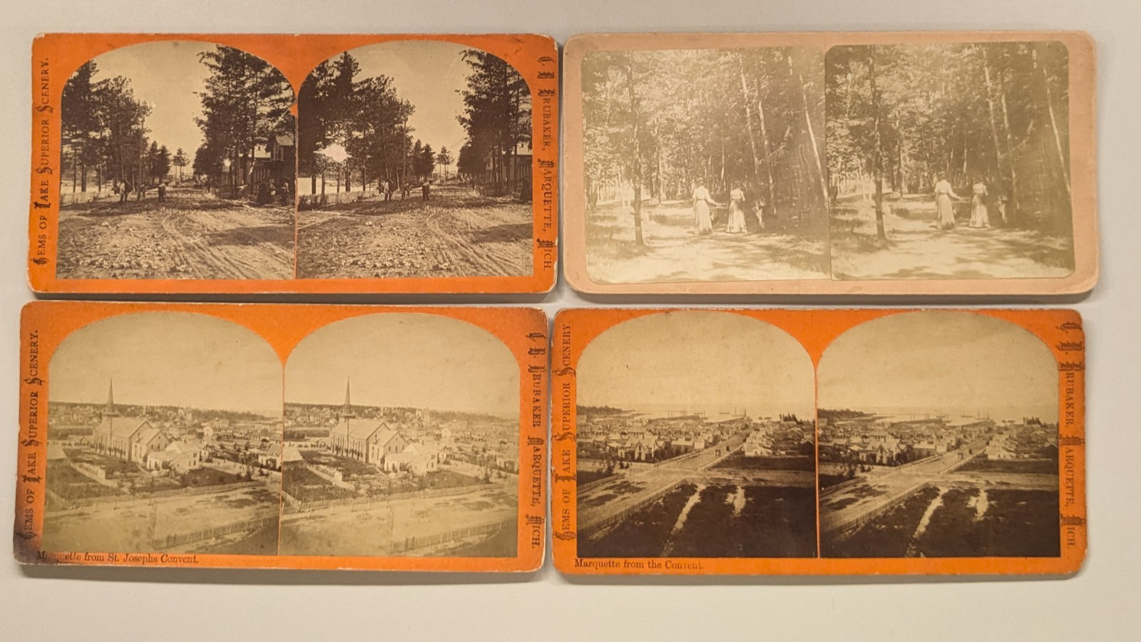 (4) Marquette Michigan Stereoview Photo  Convent C.B. Brubaker