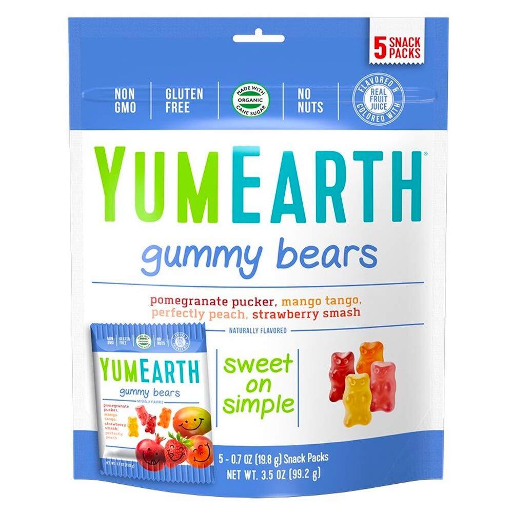 YumEarth Organic Gummy Bear 5 Snack Packs .7 oz Per Bag, Pack of 2