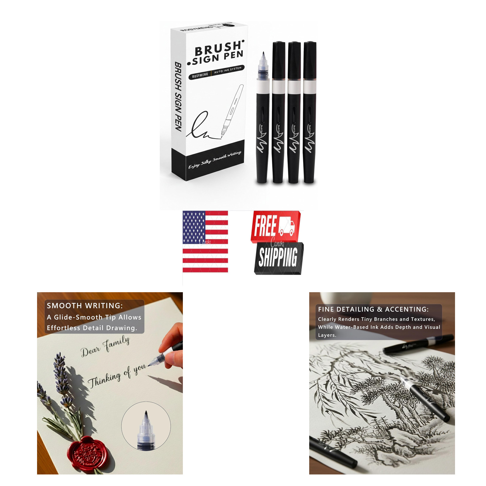 Calligraphy Pen Set Soft and Hard Tips 4 Pack Creative Drawing Signature Ink Calligraphy Pen Set Soft and Hard Tips 4 Pack Creative Drawing Signature Ink