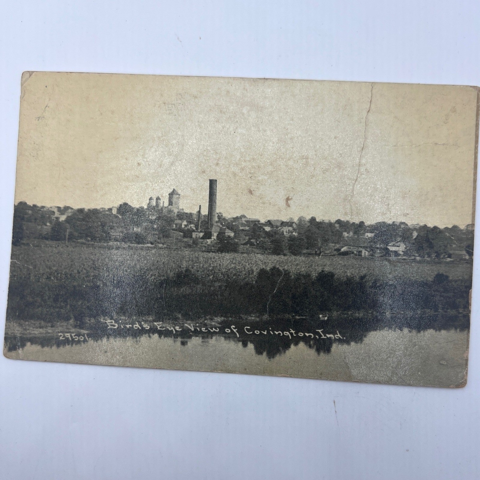Antique Postcard 1914 Bird\'s Eye View Covington Indiana IN Town Scene Fair