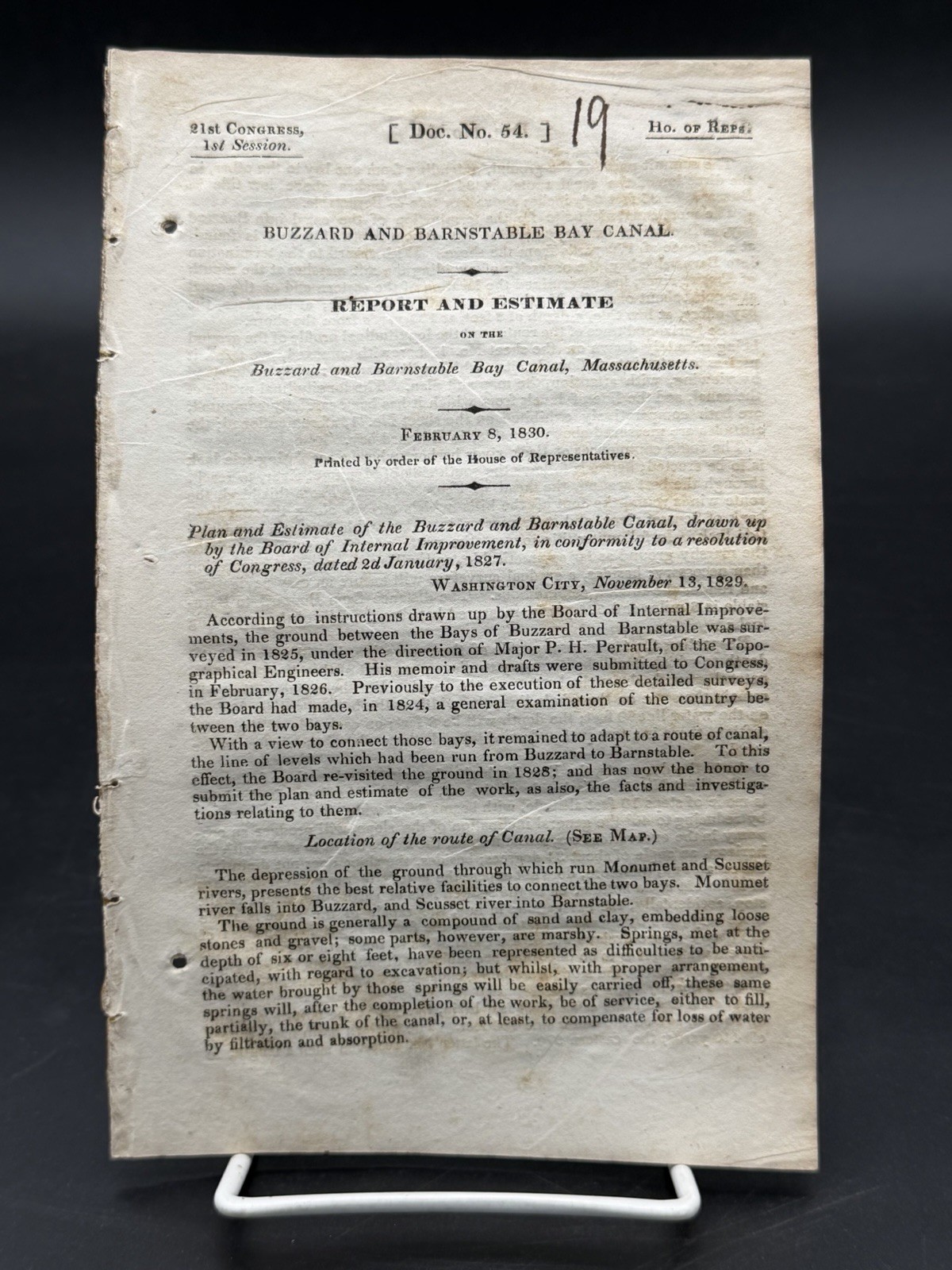 1830 Buzzard & Barnstable Bay Canal Report - House Doc. 54, Massachusetts