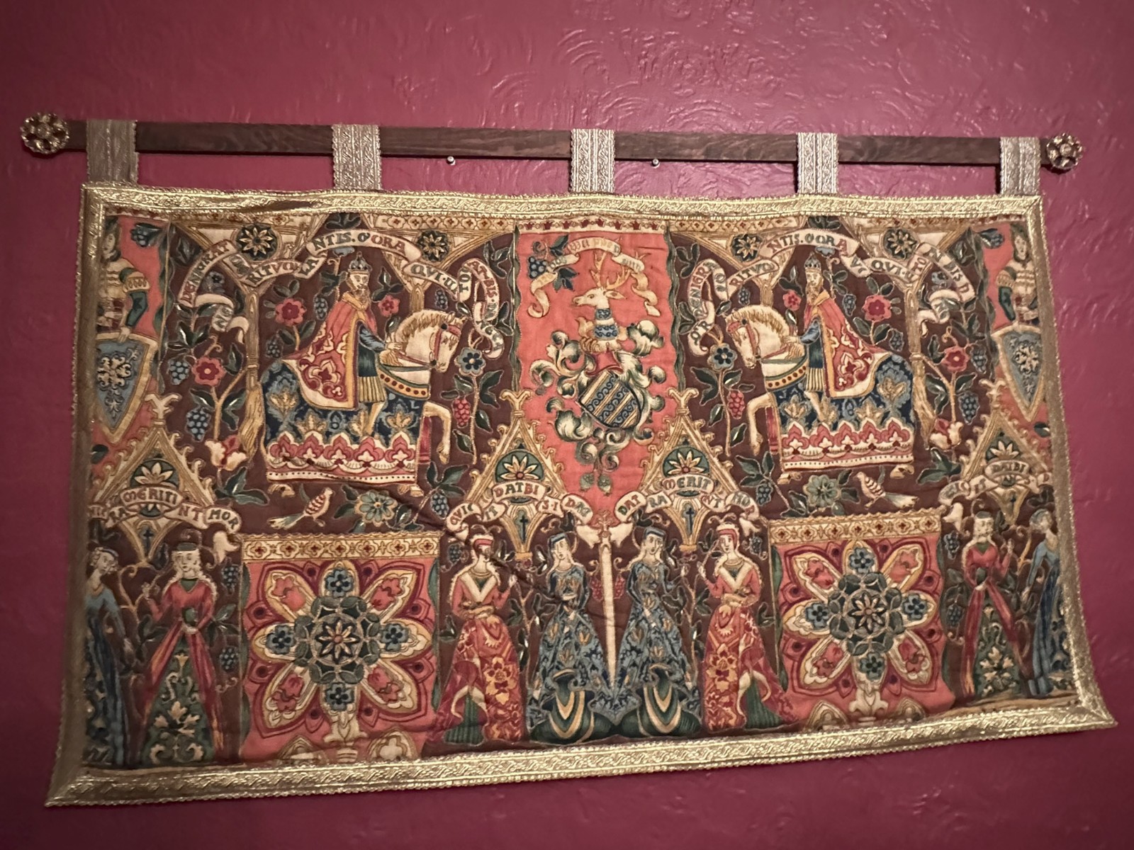 French Tapestry Quilted Coat of Arms Renaissance Antique Medieval Hanging Vtg French Tapestry Quilted Coat of Arms Renaissance Antique Medieval Hanging Vtg