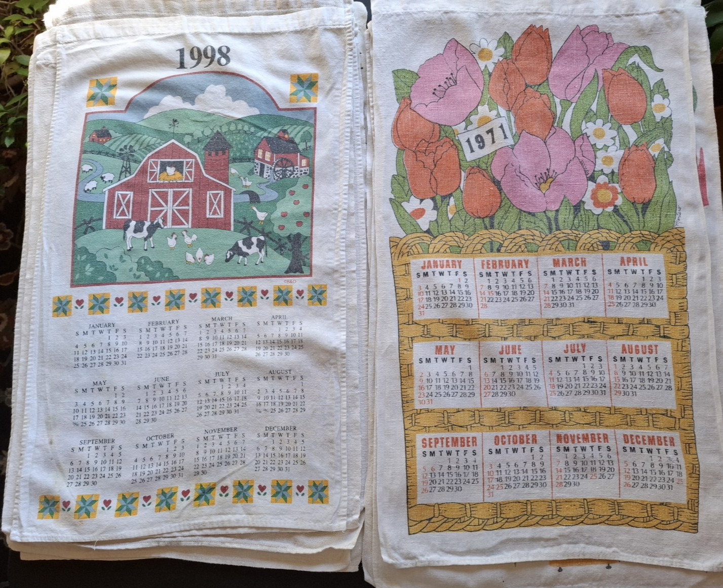 Lot of 20 Vintage 60s 70s 80s 90s Linen Cotton Hanging Kitchen Calendar Towels