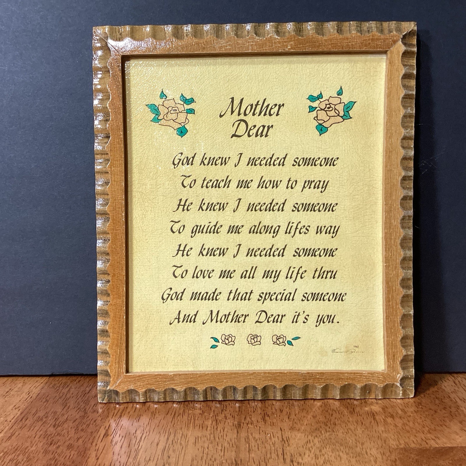 Vintage MCM Mother Dear Wall Decor Wood Plaque Signed Grannycore 1960s