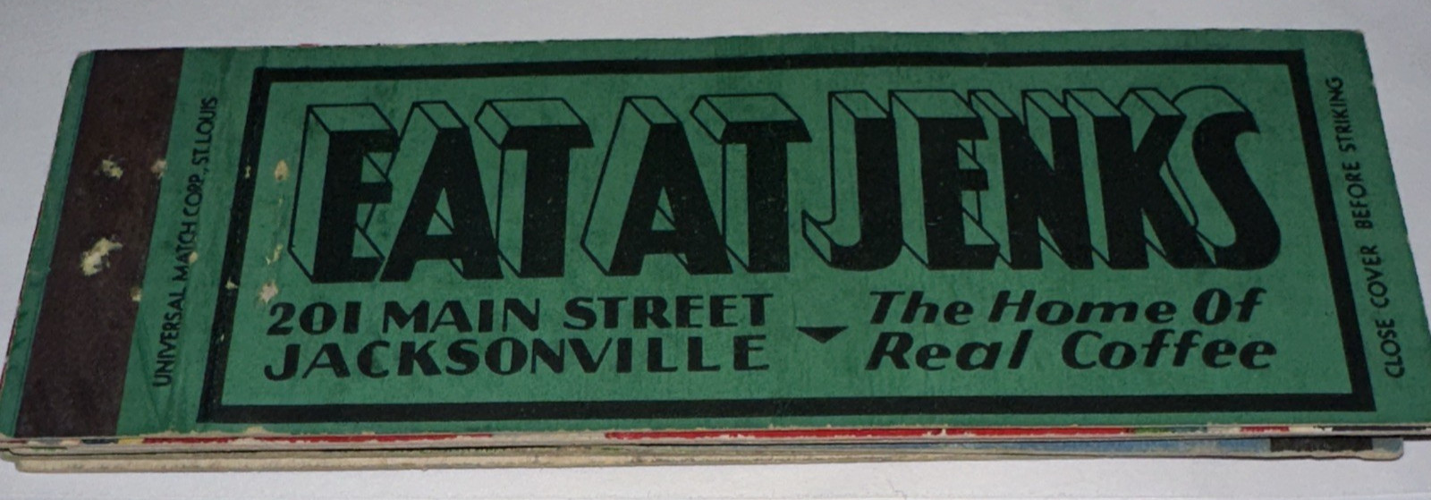Eat at Jenks Full Cover Matchbook Jacksonville
