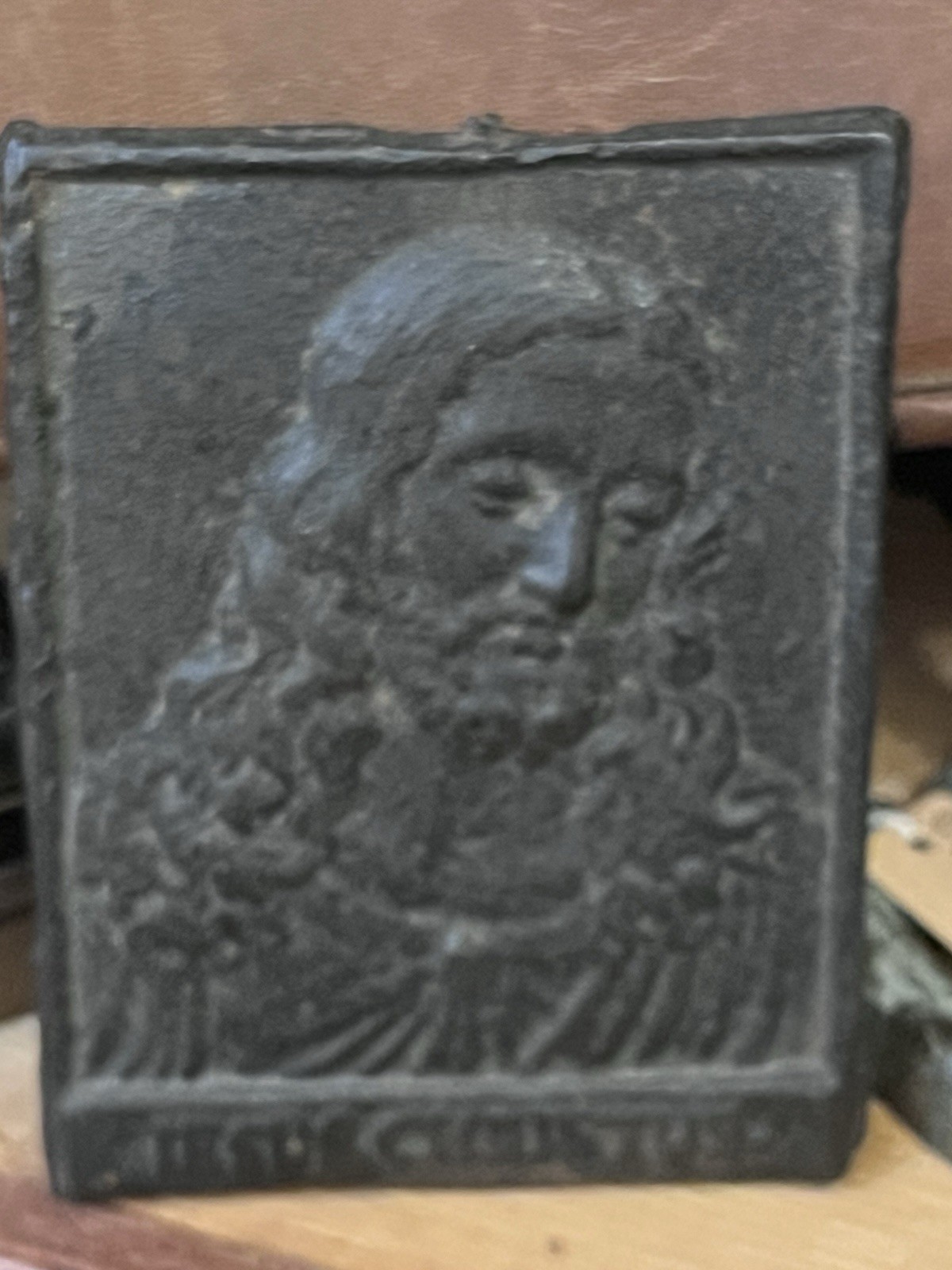 Antique Vintage cast iron JESUS CHRISTUS face 4 1/4\ Antique Vintage cast iron JESUS CHRISTUS face 4 1/4\