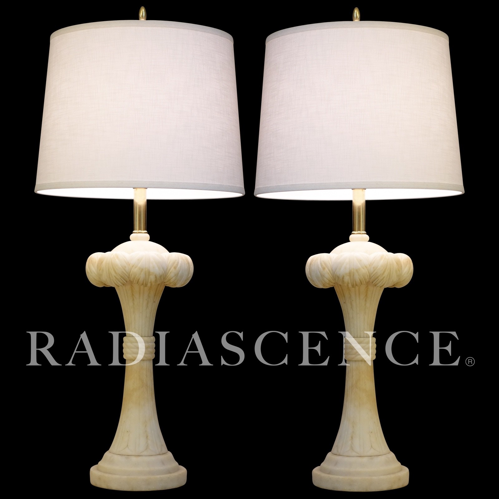 PAIR XL DECO HOLLYWOOD REGENCY DOROTHY DRAPER MARBLE PALM COLUMN TABLE LAMPS 40s PAIR XL DECO HOLLYWOOD REGENCY DOROTHY DRAPER MARBLE PALM COLUMN TABLE LAMPS 40s