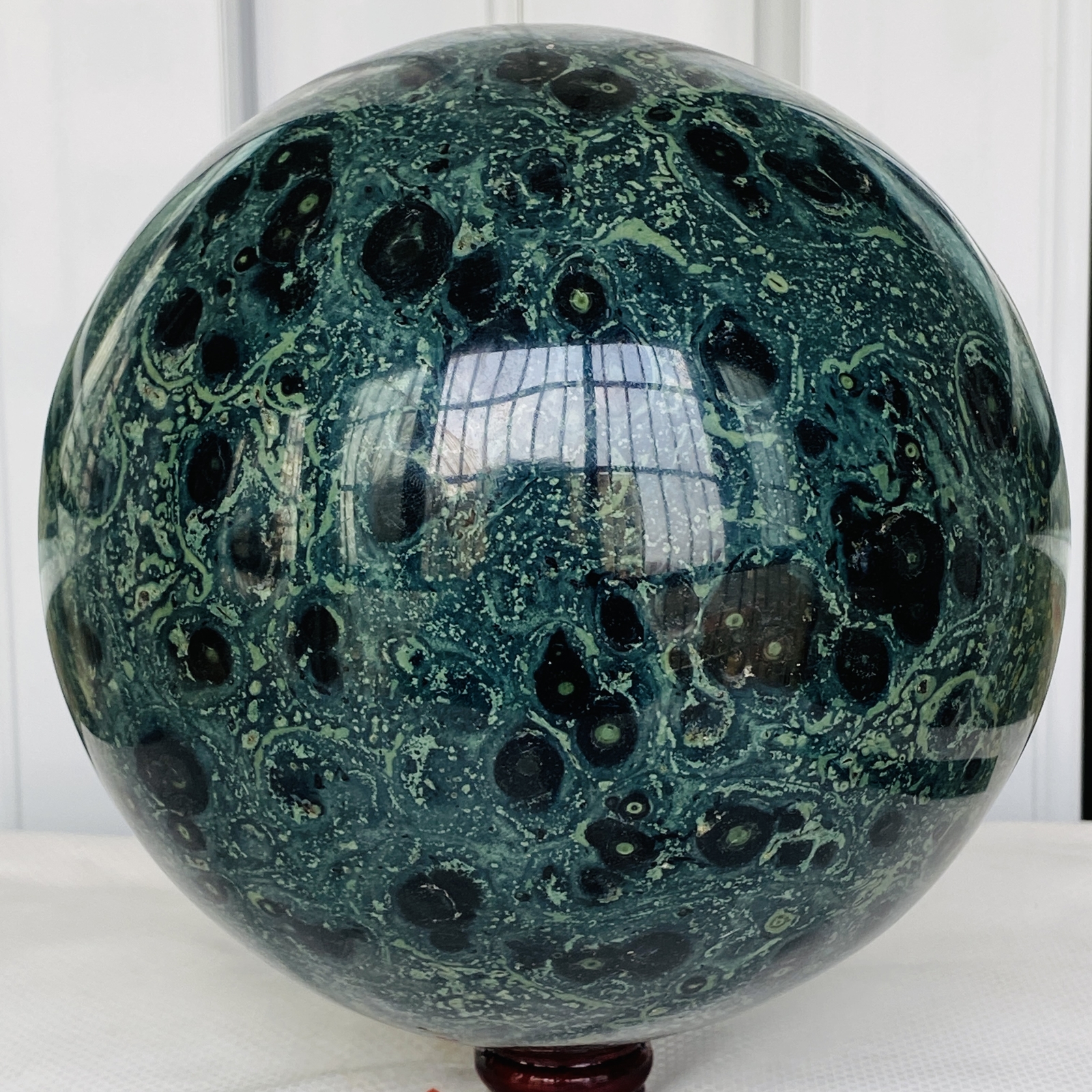 Natural Eye Green Kambaba Jasper Stromatolite Crystal Sphere Ball 8920G