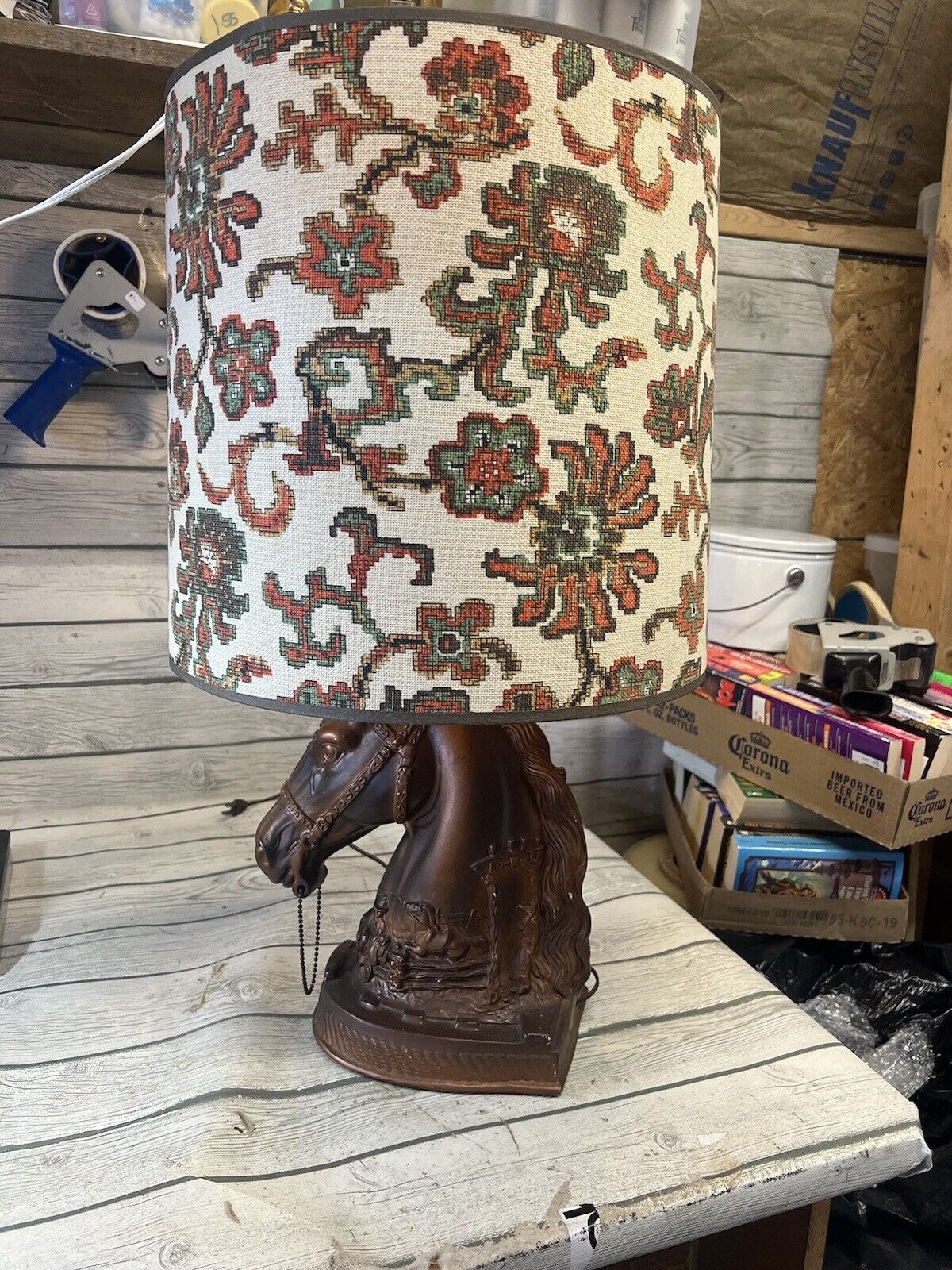 Horse Head Table Lamp Lucky U Ranch Bronze Ceramic Aztec Western Shade
