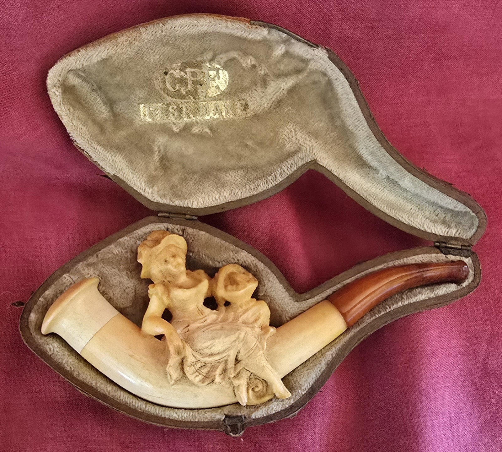 Antique Pre - 1898 CPF BEST MAKE Meerschaum Victorian Lady Smoking Pipe W/ Case