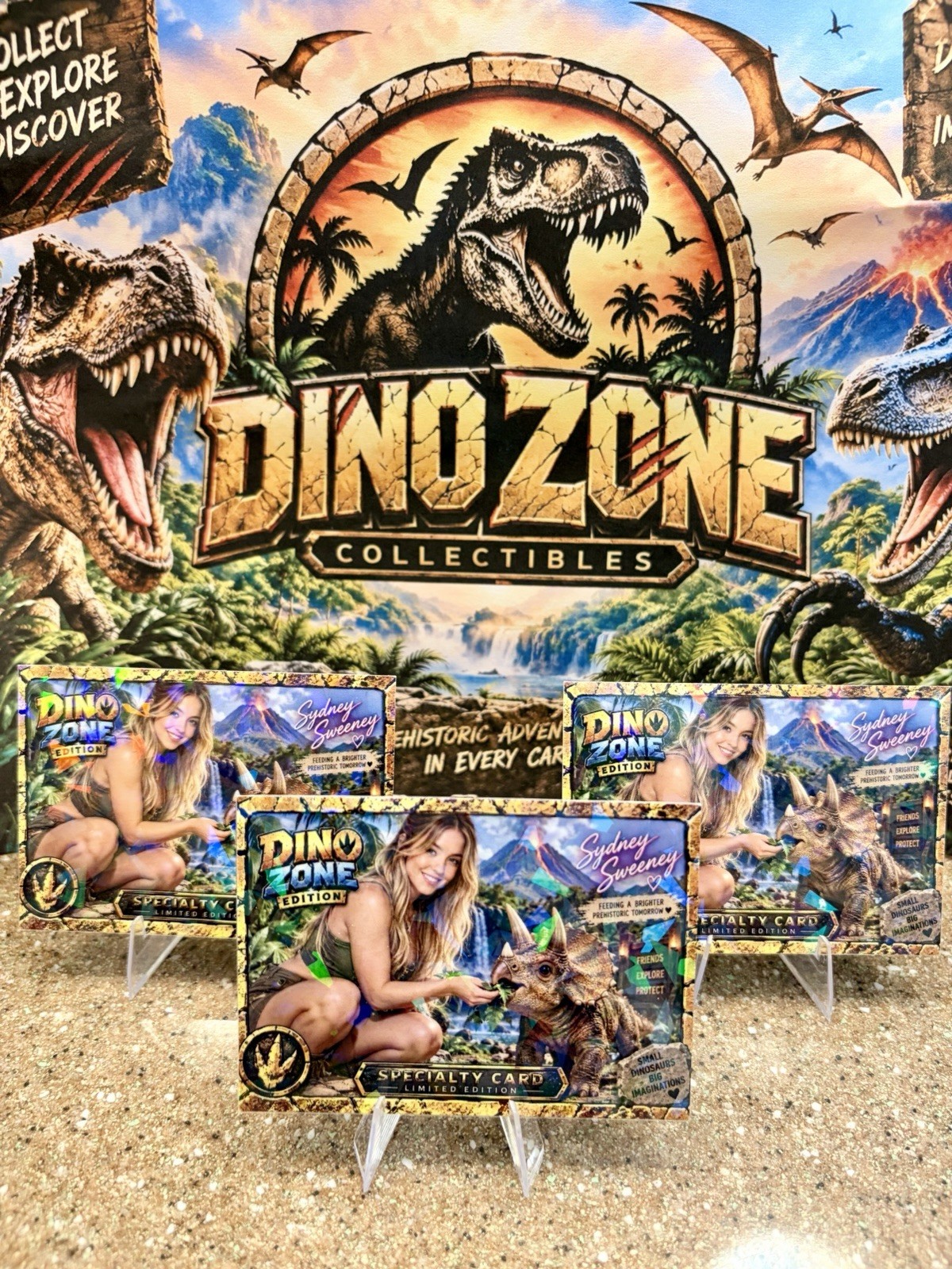 3 Pk Dino Zone Sydney Sweeney Cracked Ice Custom Novelty Baby Triceratops Cards 3 Pk Dino Zone Sydney Sweeney Cracked Ice Custom Novelty Baby Triceratops Cards