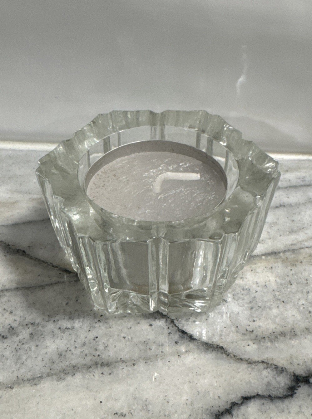Vintage Clear 24% Lead Crystal Hexagon Taper Or Votive Candle Holder