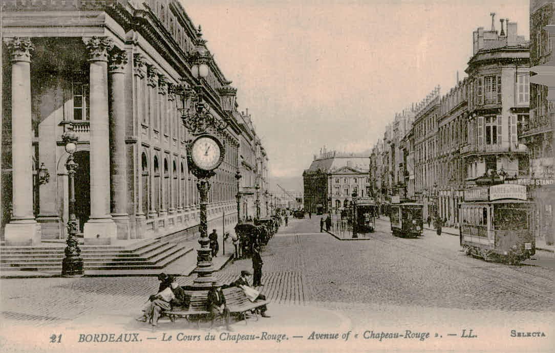 Bordeaux France Postcard Cours du Chapeau-Rouge Trams Street Clock LL Bordeaux France Postcard Cours du Chapeau-Rouge Trams Street Clock LL