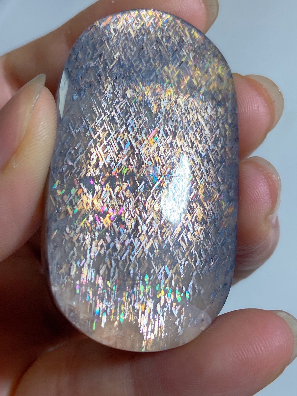 Rainbow Lattice Sunstone Cabochon, Natural Rainbow Flash Feldspar Gemstone