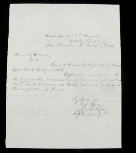 CIVIL WAR LOUISIANA  RED RIVER CAMPAIGN CAVALRY FIELD ORDER ALEXANDRIA 1864