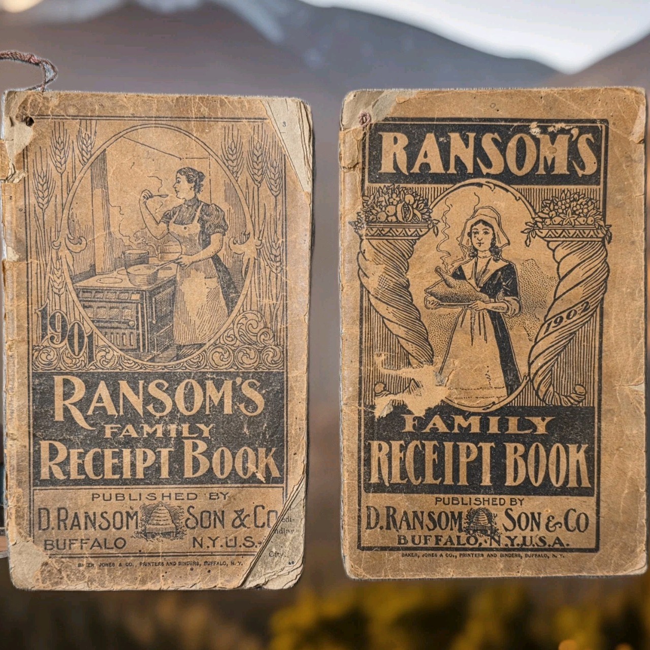 2 Antique Ransom's Family Receipt Books Cookbooks Ephemera 1901 1902 NY Booklets