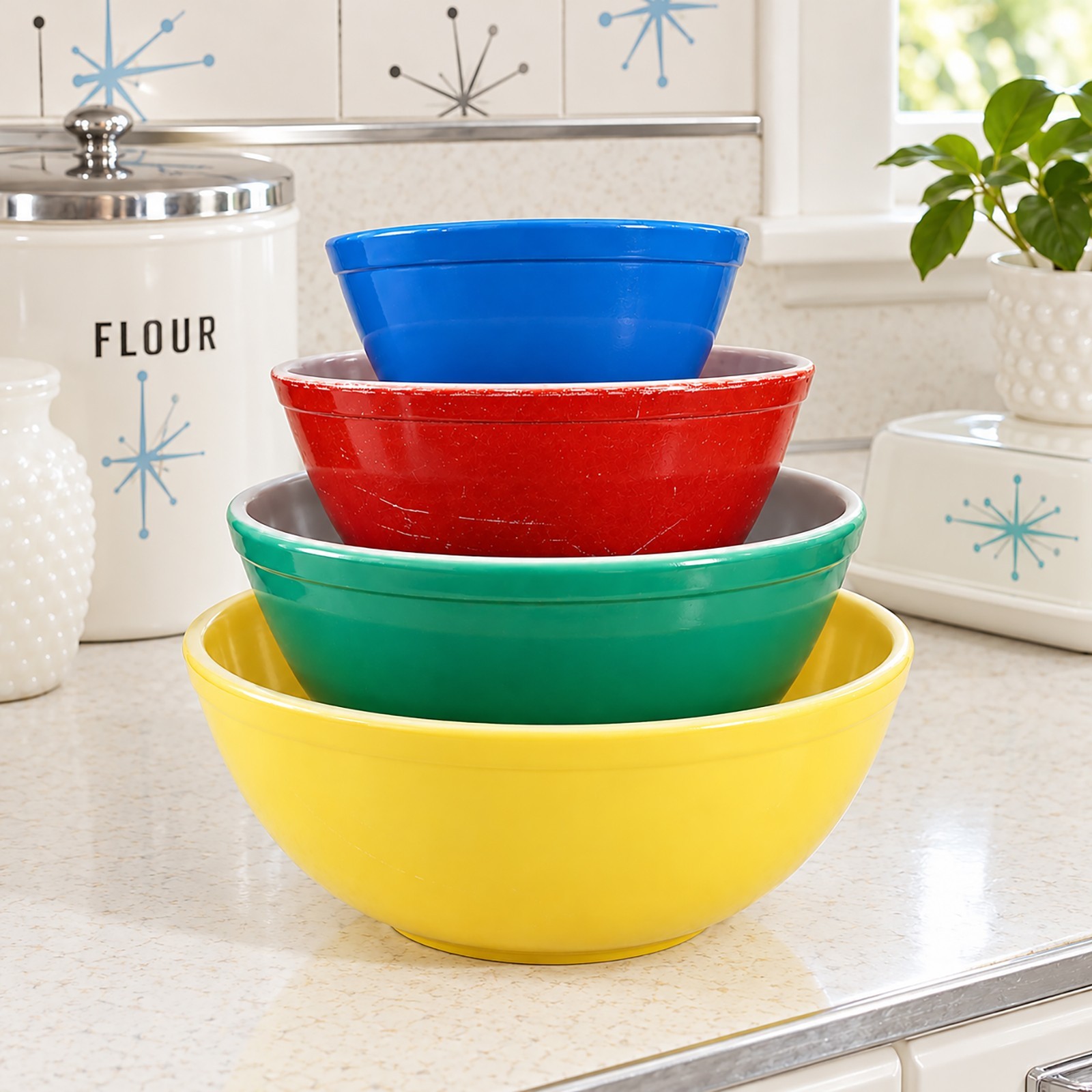 Vintage Pyrex 4-Piece Primary Colors Mixing Bowl Set #400