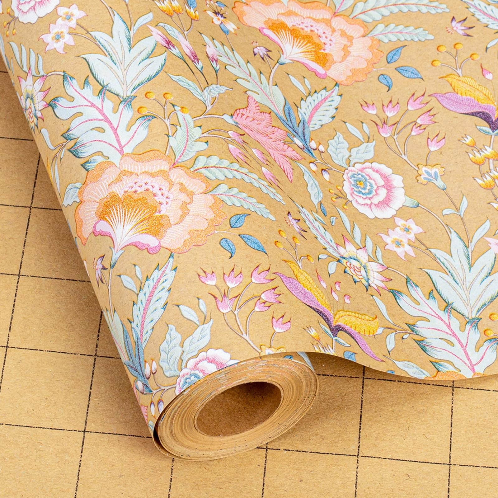 Merture Vintage Kraft Floral Wrapping Paper - 17 In X 33 Ft Merture Vintage Kraft Floral Wrapping Paper - 17 In X 33 Ft