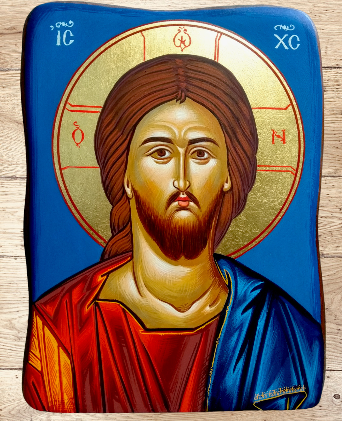 Orthodox Religious Icon Of Crhist Hand Painted With Egg Tempera