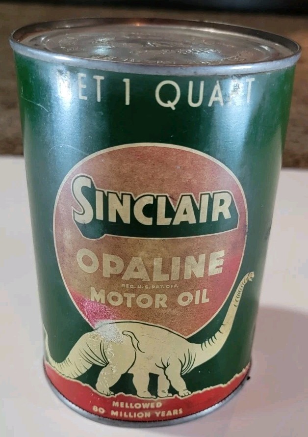 Vintage SINCLAIR OPALINE DINO MOTOR OIL Quart Metal  Green + White