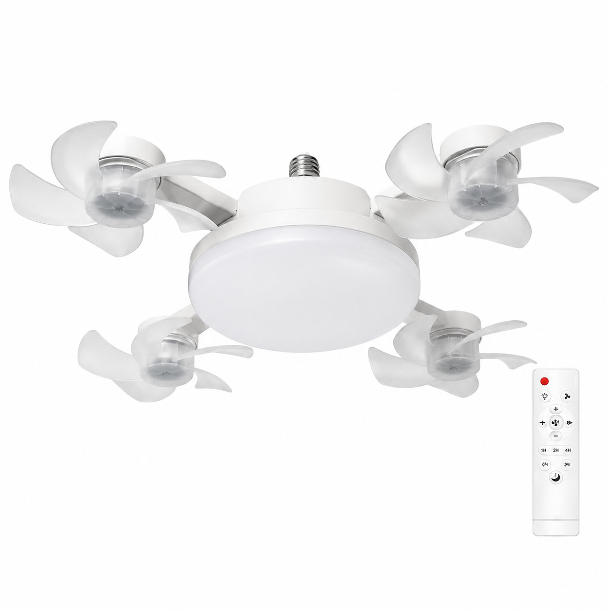 Drone Fan Light 4-Head  with Remote E26/E27 3 Speeds 3 Colors Timer Foldable
