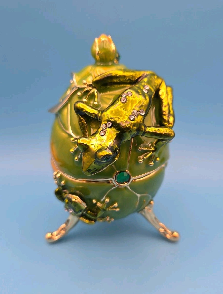 Keren Kopal Frogs Faberge Egg with Frogs Inside E676 Austrian Crystals 2012