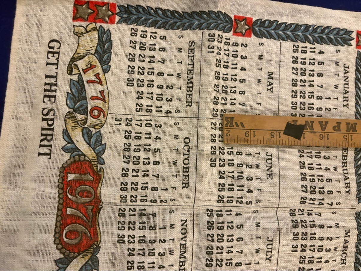 Vintage 1976 Bicentennial Linen Calendar Towel Washington Crossing Delaware